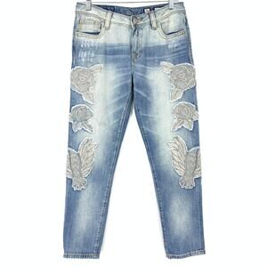 Miss Me Jeans Women's Size 26 Embroidered Boyfriend Ankle Denim Mid Rise Blue